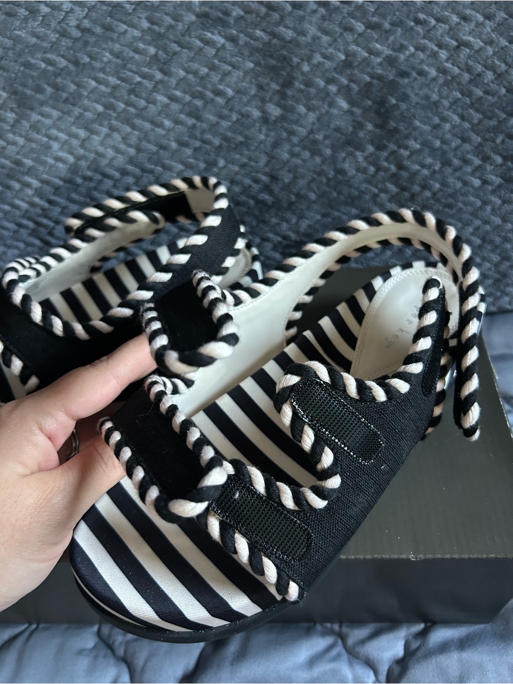 Copper Key Black and White Striped Espadrille Slip-Ons - Picture 2 of 4